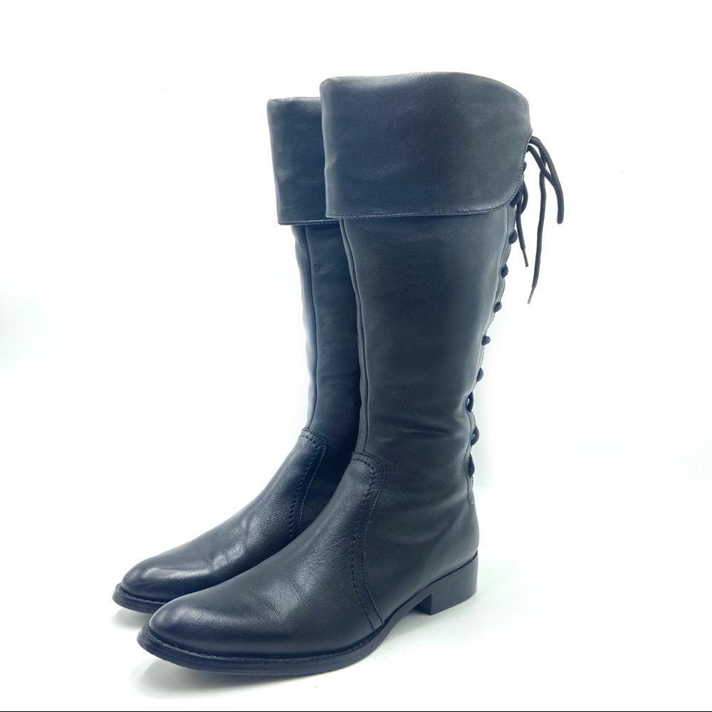 Nine West Black Leather Cuffed Boots
